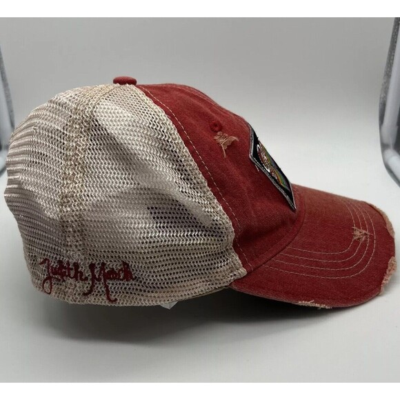 Judith March Bestie Patch Trucker Cap Hat Red Distressed Rainbow Snapback One Sz - Picture 7 of 8